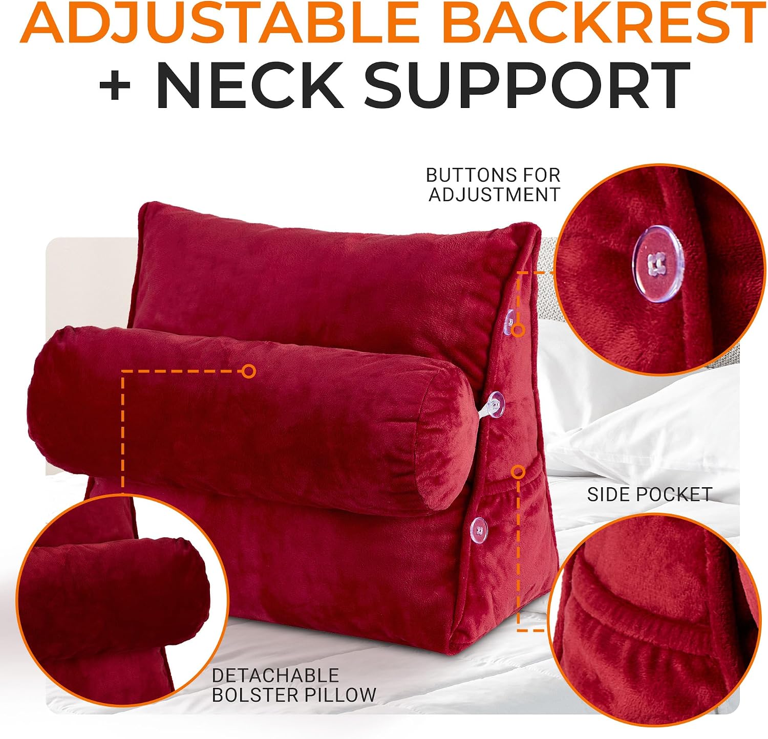 Cheer Collection Reading Wedge Pillow - Adjustable Wedge Reading Pillow with Neck Support, Hollow Fiber-Filled Backrest Pillow for…