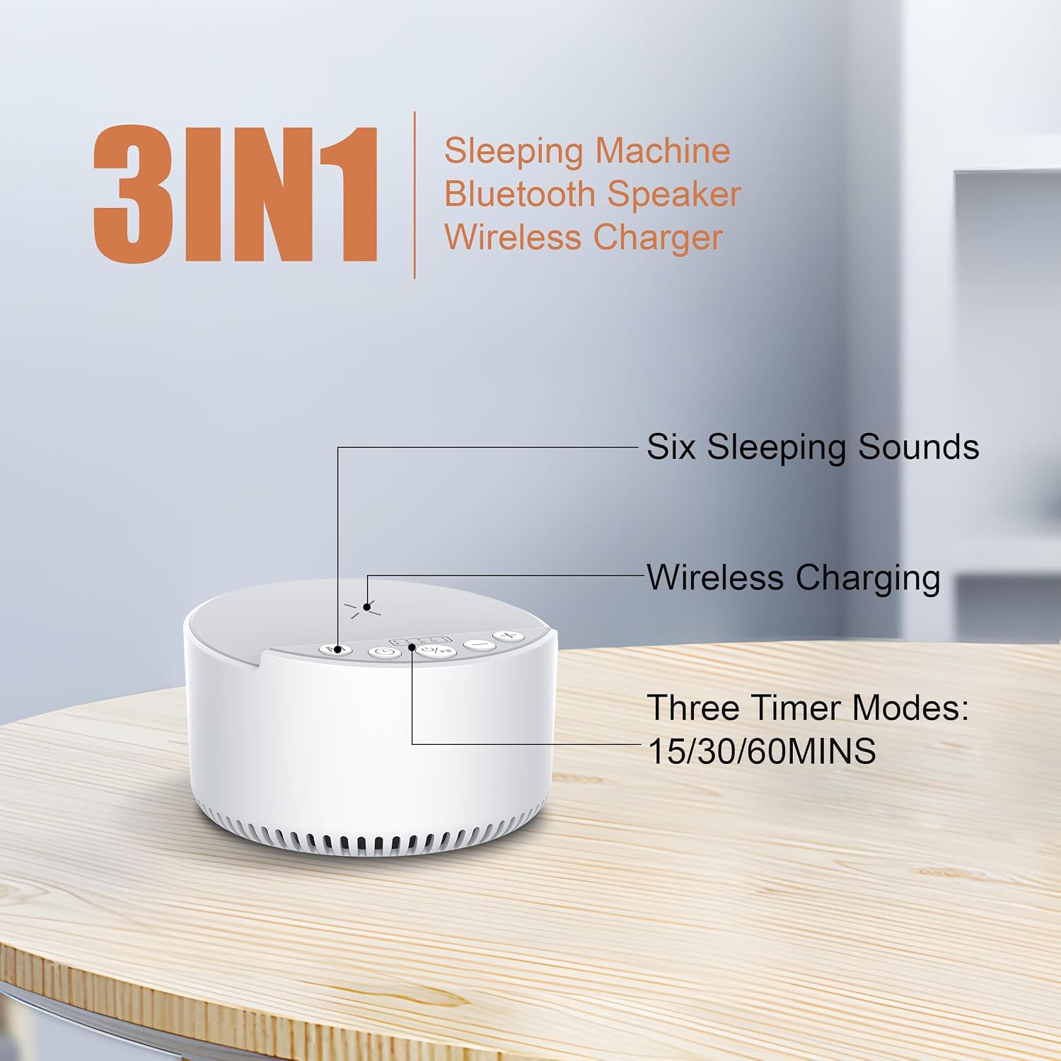 Sound Machine with Wireless Charger, White Noise Machine with Memory Function,6 Soothing Sounds,3 Timers Modes for Baby Kids Adult & Home…