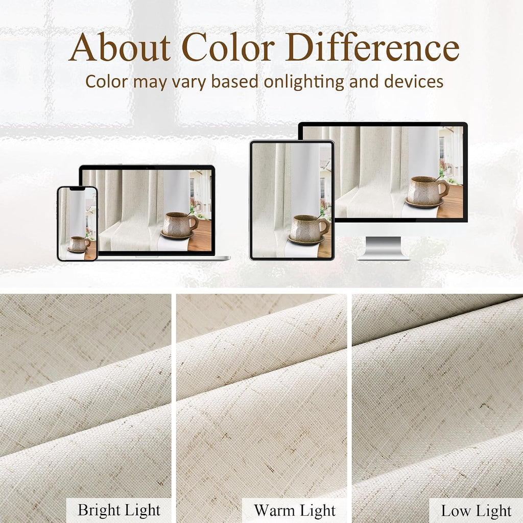 Boodii Natural Cream 100% Blackout Pinch Pleated Linen Curtains Extra Long for Living Room Bedroom Farmhouse Boho Back Tab Pleat Drapes 102…