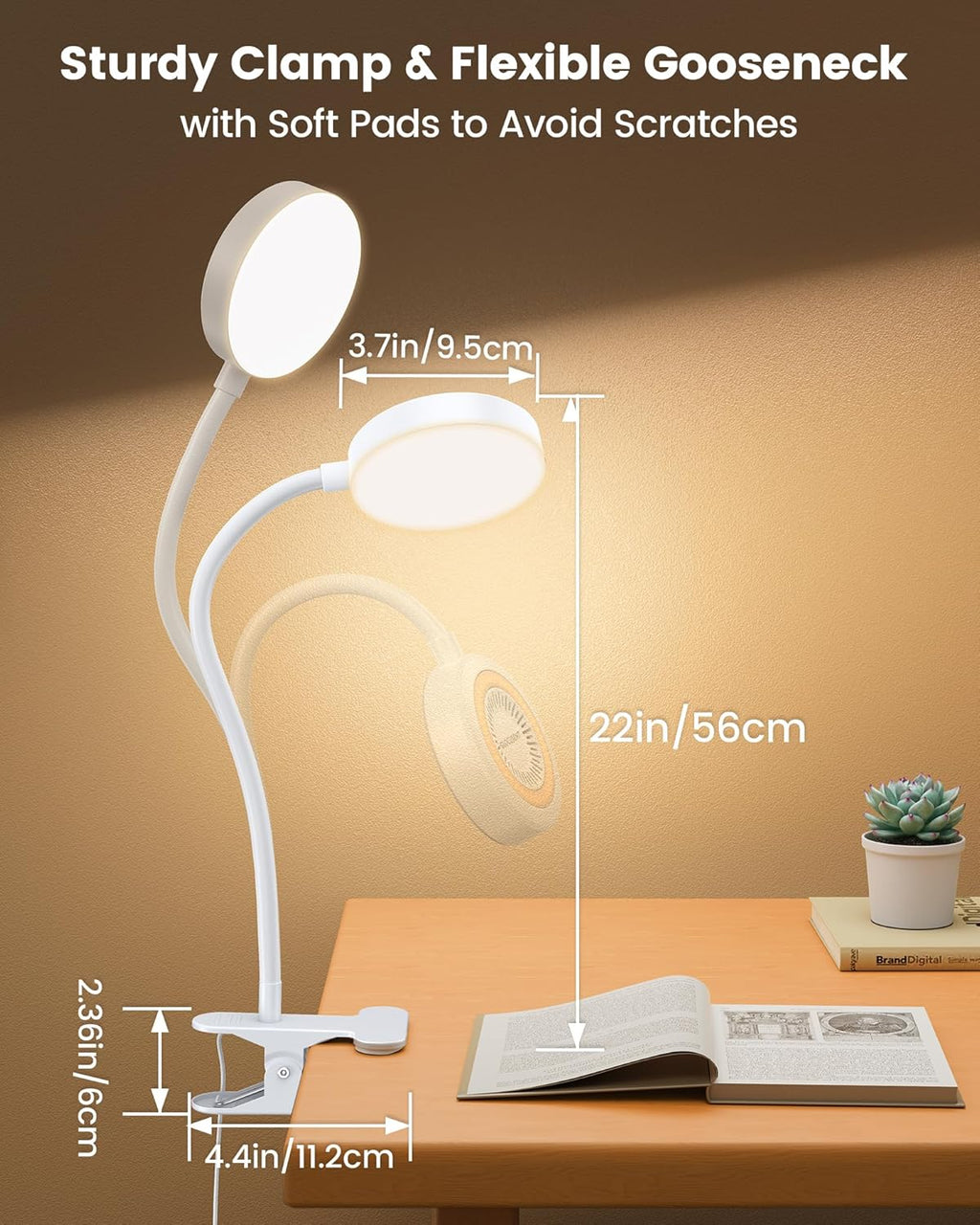 Glocusent 72 LED Clip on Lamp with Remote, Reading Light with Amber Ring, 3 Colors & 5 Dimmable Bed Lamp, 30/60-Min Auto Off Timer, Clamp…