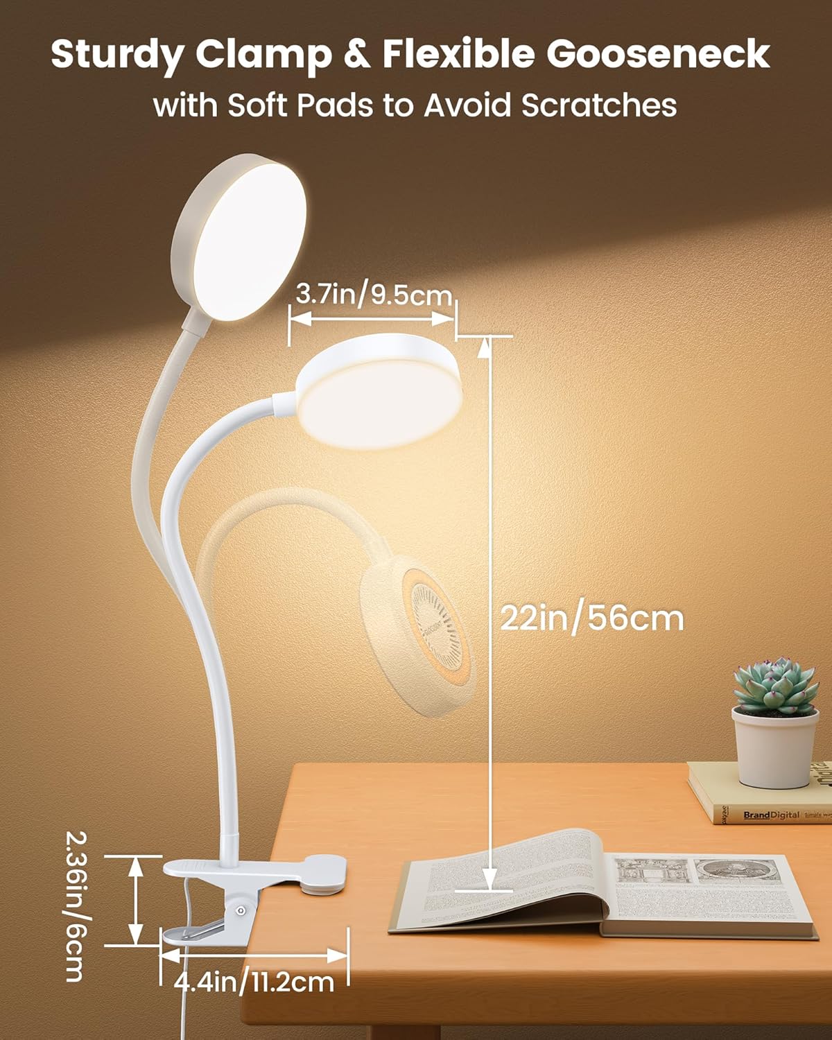 Glocusent 72 LED Clip on Lamp with Remote, Reading Light with Amber Ring, 3 Colors & 5 Dimmable Bed Lamp, 30/60-Min Auto Off Timer, Clamp…