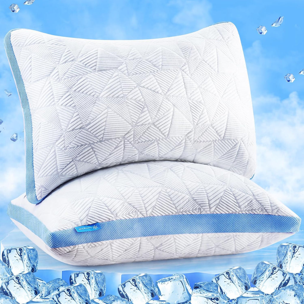 BETU Cooling King Size Pillows Set of 2, Shredded Memory Foam Cool Pillows for Hot Sleepers, Adjustable Firm Soft Support Bed Pillows…