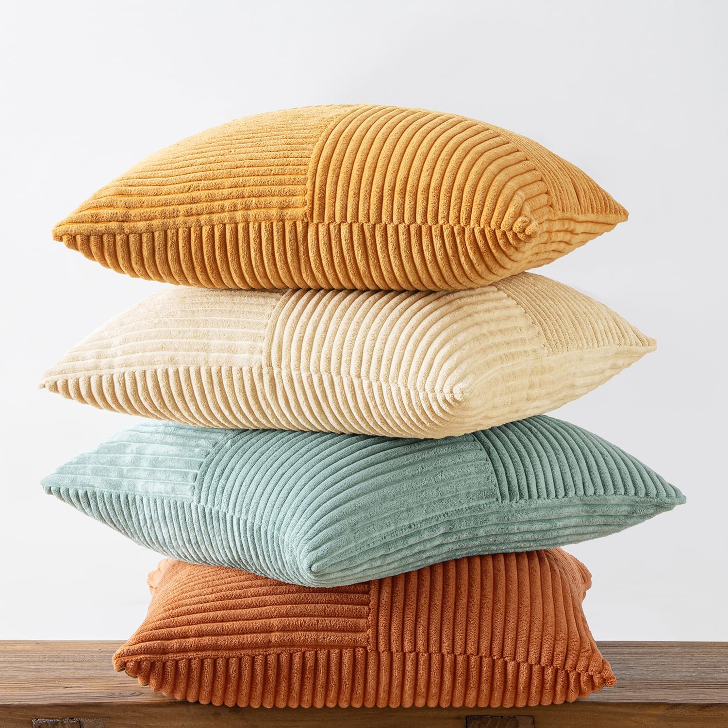 Miulee Boho Farmhouse Decorative Throw Pillow Covers 18x18 Inch 4 Packs Soft Vintage Pillow Cases Modern Corduroy Patchwork Cushion Covers…