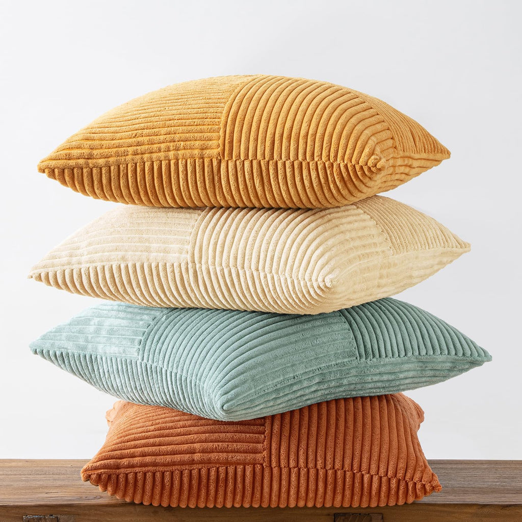 Miulee Boho Farmhouse Decorative Throw Pillow Covers 20x20 Inch 4 Packs Soft Vintage Pillow Cases Modern Corduroy Patchwork Cushion Covers…