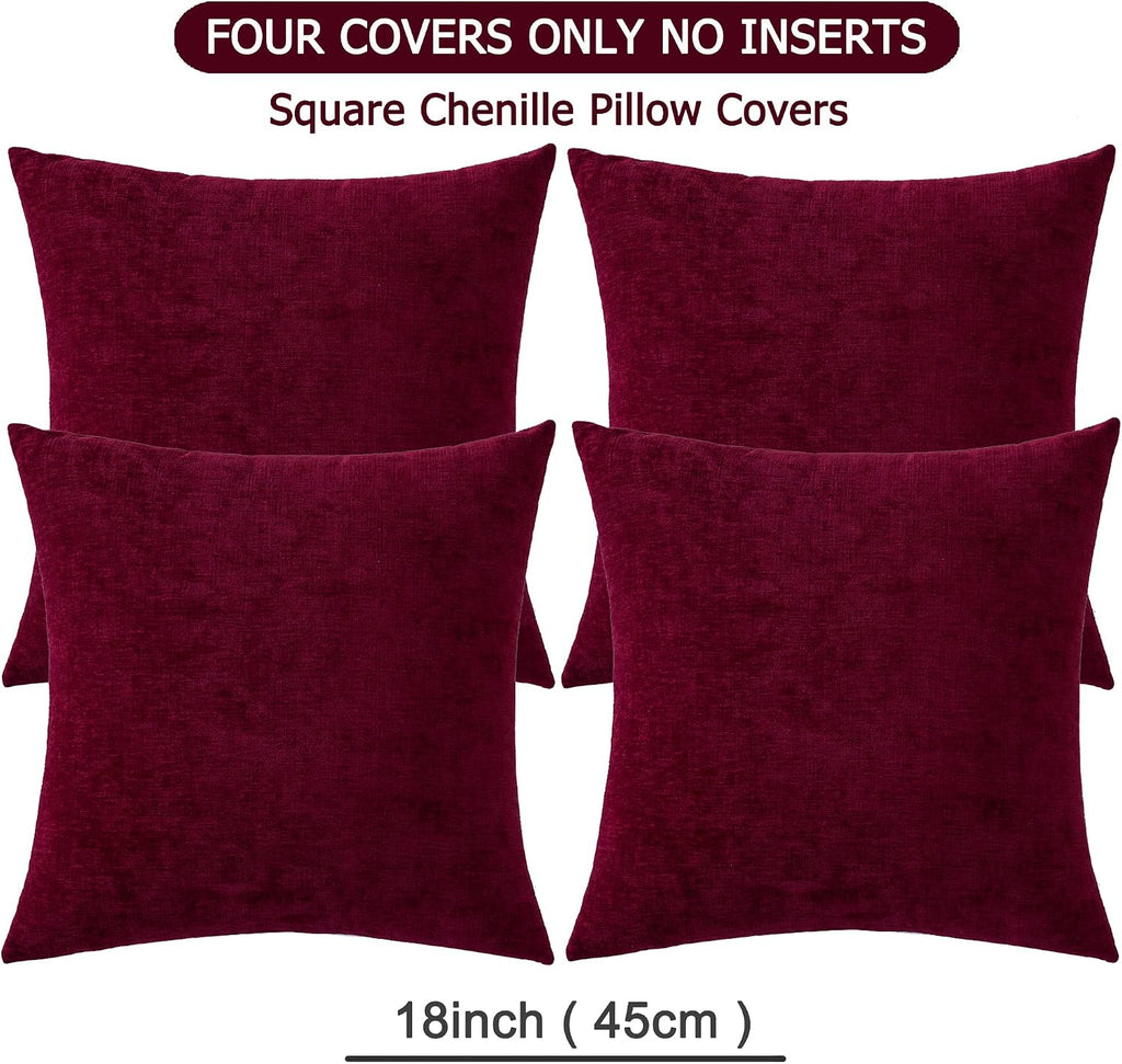 Gawamay Decorative Square Throw Pillow Covers 18"x18" Inch Set of 4, Super Soft Chenille Pillows Cover Fall Pillowcase for Living Room Bedr…