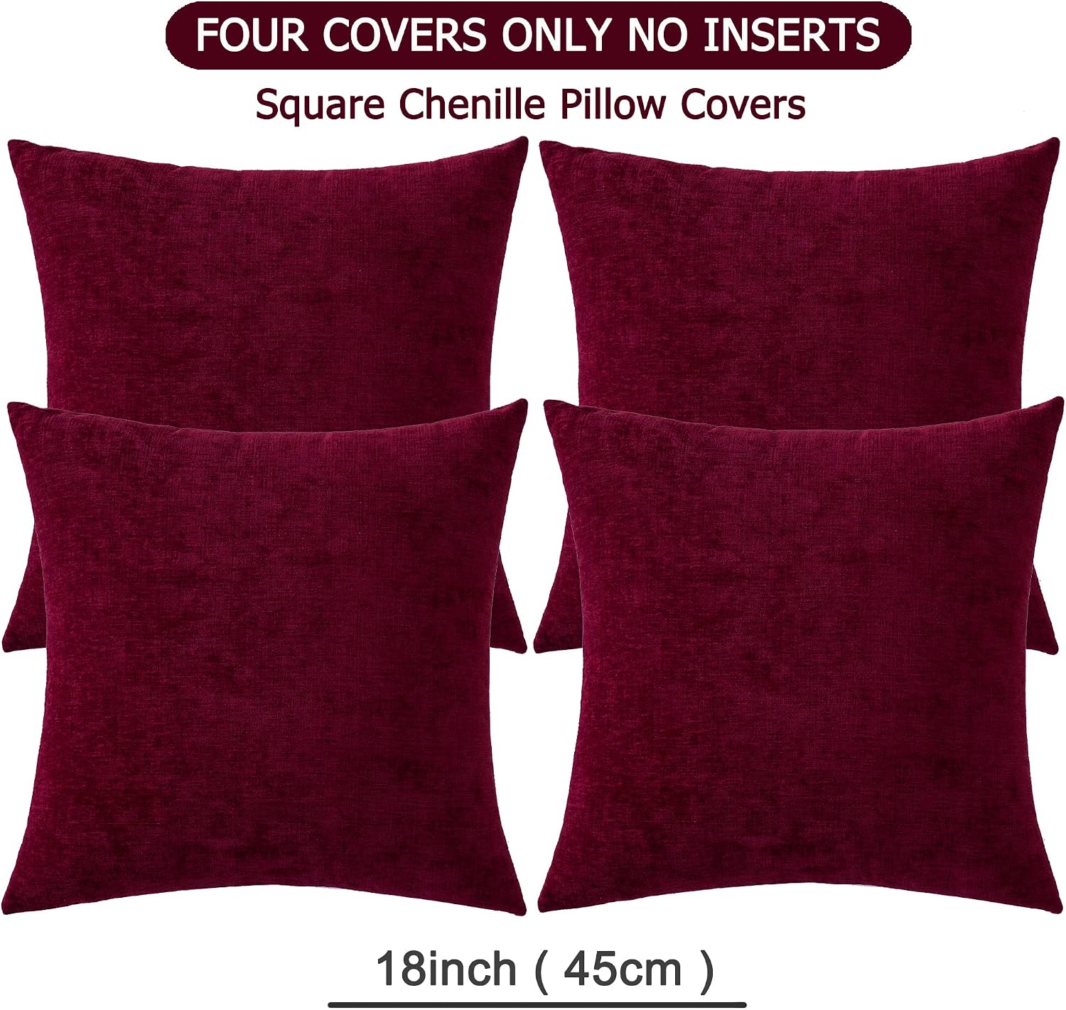 Gawamay Decorative Square Throw Pillow Covers 18"x18" Inch Set of 4, Super Soft Chenille Pillows Cover Fall Pillowcase for Living Room Bedr…