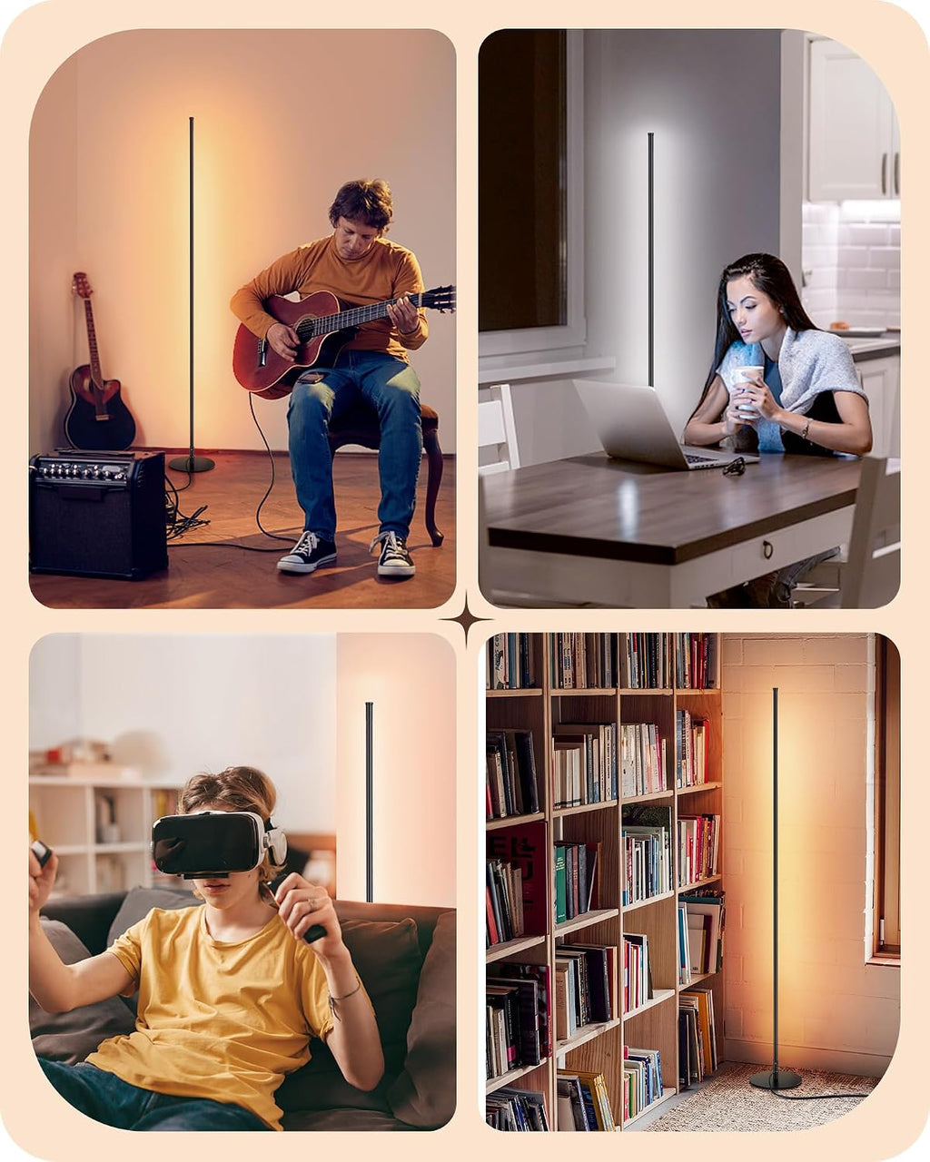 EDISHINE Floor Lamps for Living Room, Remote Control & Foot Switch Corner Floor Lamp, 10%-100% Dimmable Standing Lamp with 7 Color…