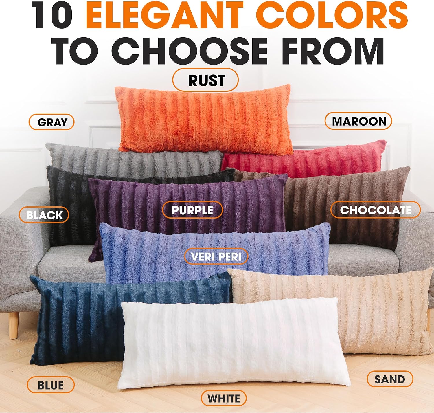 Cheer Collection Faux Fur Long Body Pillow - Accent Throw Pillow for Bed and Couch - Decorative Lumbar Pillow with Insert, Rust Orange…