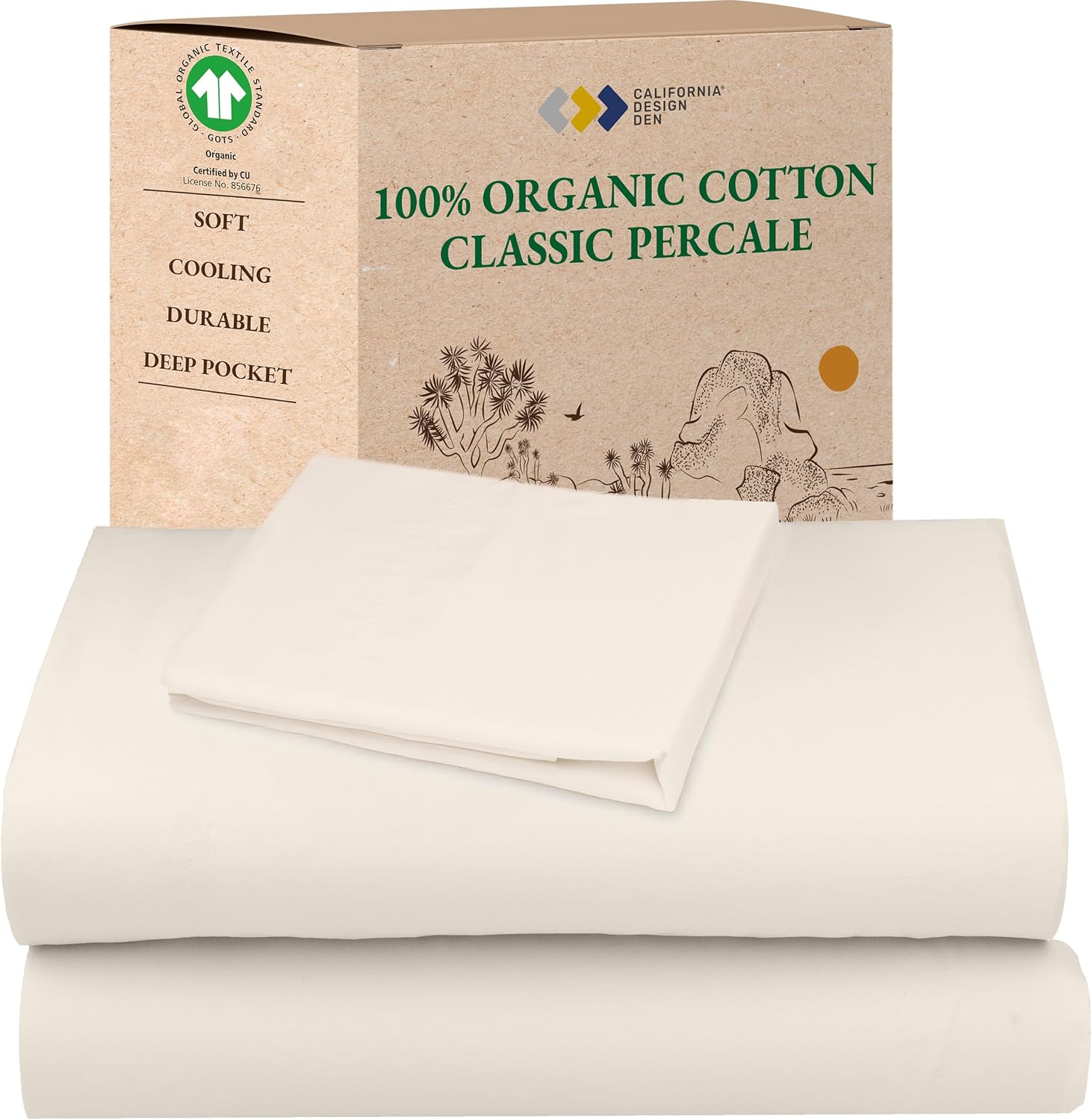 CaliforniaDesignDen California Design Den XL Twin Sheets Set - Soft 100% Organic Cotton Sheets with Deep Pockets, Crisp Percale, Breathable…