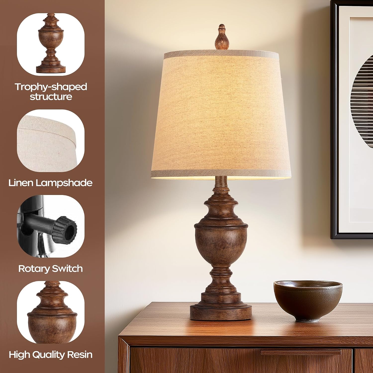 PARTPHONER Retro Table Lamps Set of 2, Bedside Lamp for Bedroom Rustic Farmhouse Table Lamps for Living Room, Vintage Nightstand Lamps…