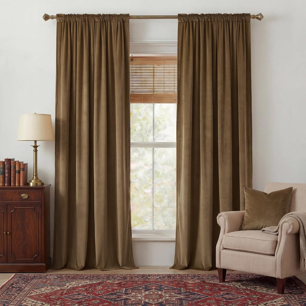 Nicetown Blackout Brown Velvet Curtains for Bedroom, Rod Pocket & Back Tab Room Darkening Luxury Window Treatments Soft Thermal Drapes for…