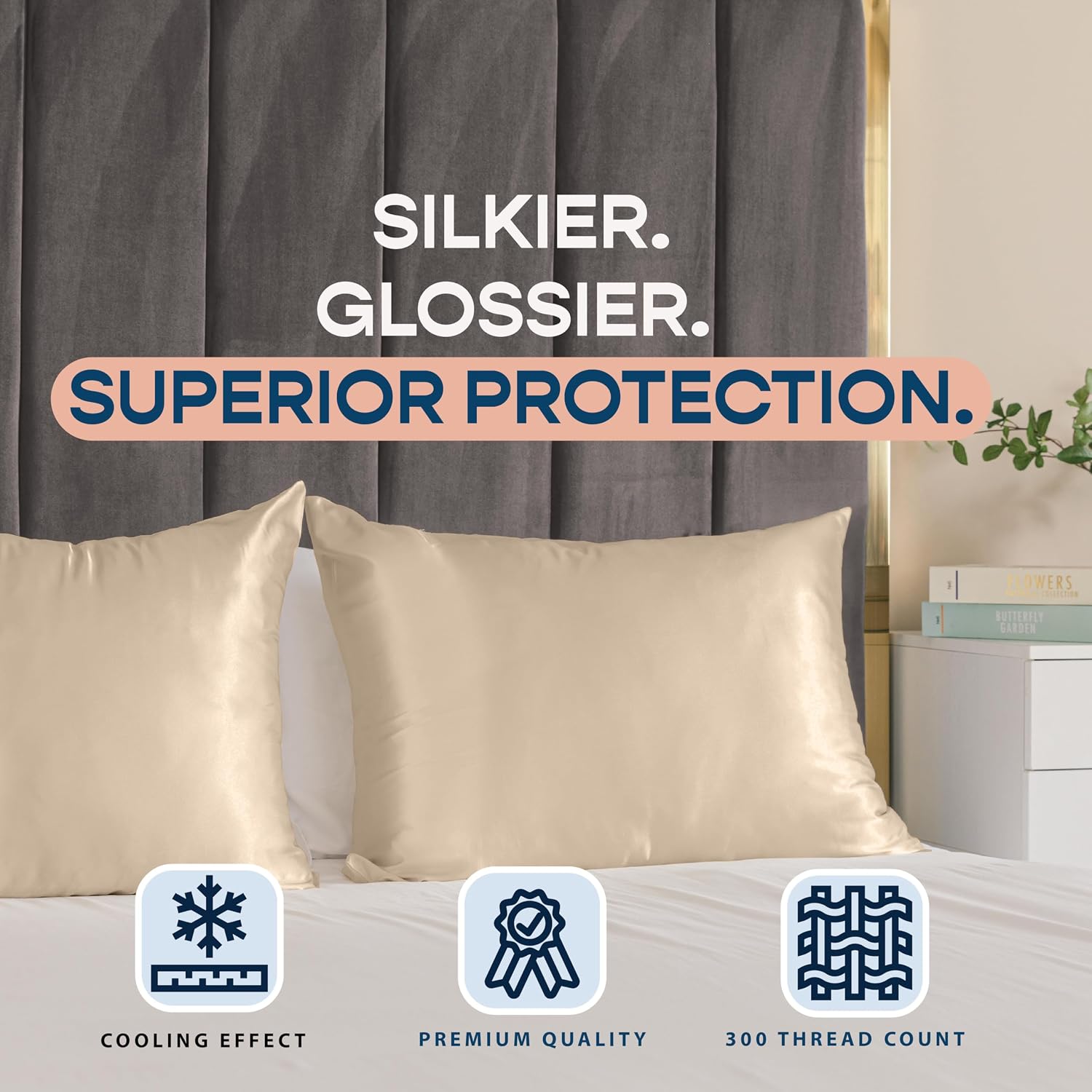 Blissford Satin Pillowcase with Zipper, for Hair and fabric comfort, Feels Soft and Cool Like a Silk Pillowcase, Satin Pillow Cases 2…