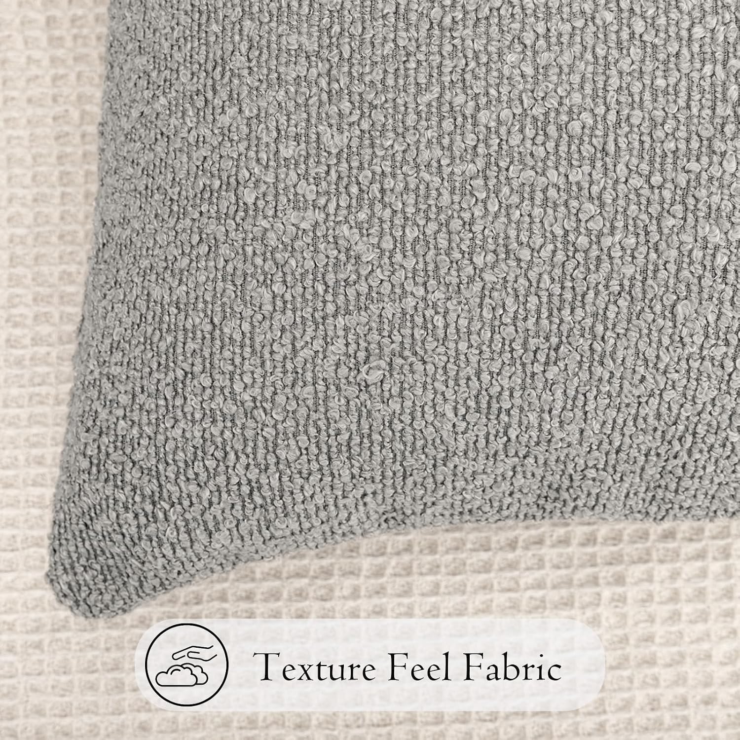 JoraLion 14x26 inch Boucle Lumbar Pillow Cover, Light Gray Woven Texture Neutral Long Pillow Cover Breathable Cushion Case for Couch Sofa…