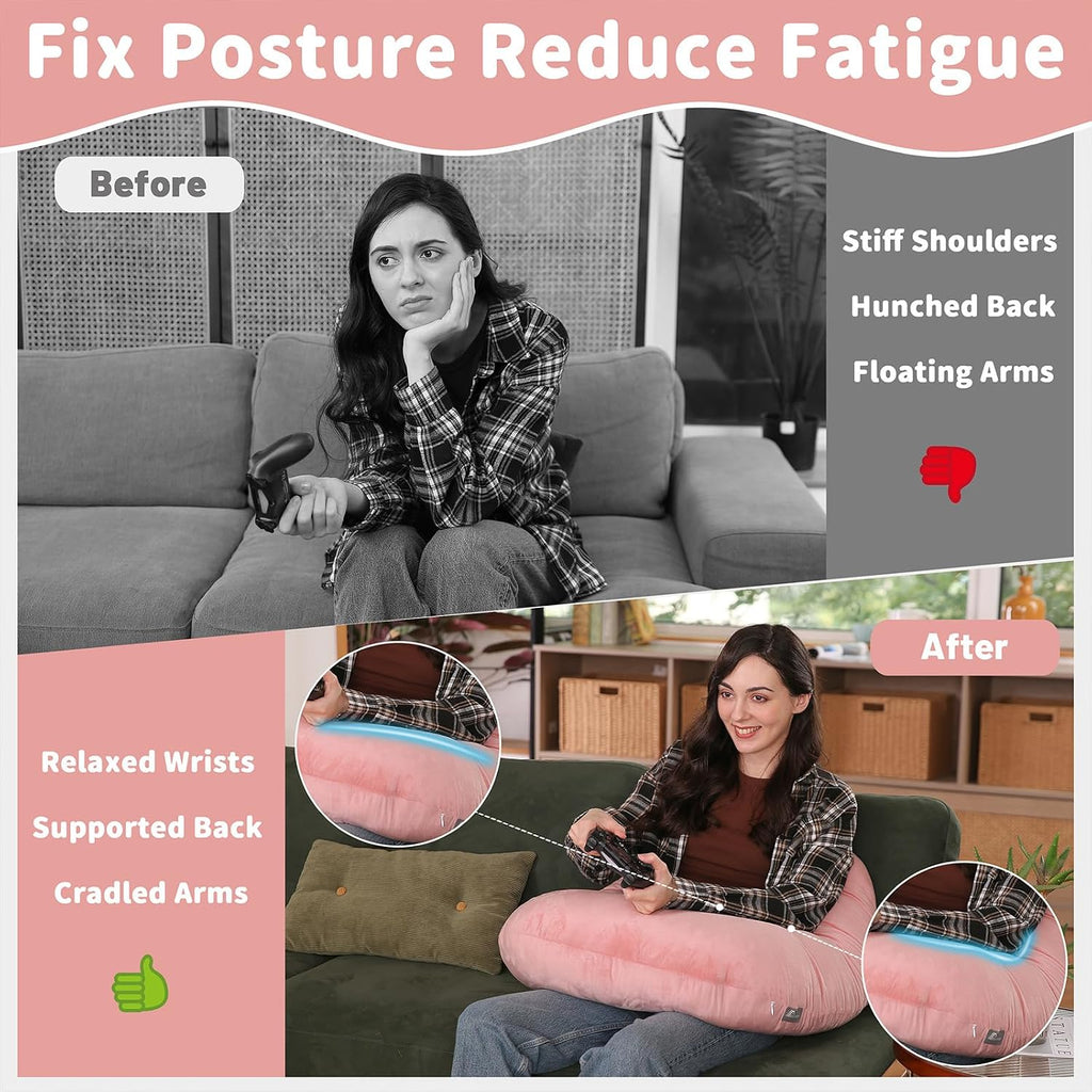 Ergonomic U-Shape Gaming & Lap Pillow - Crochet Pillow & Reading Support Pillow with Arm Relief, Comfort for Gamers, Crafters & Book…