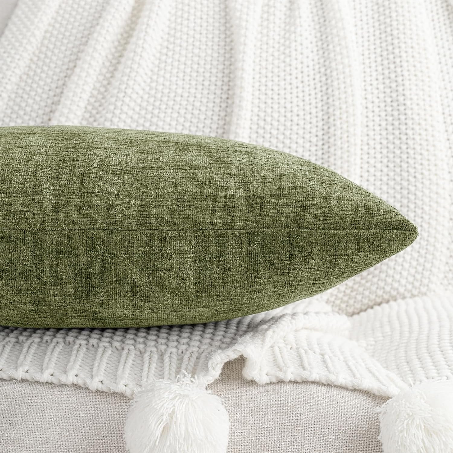 Hwy50 HWY 50 Sage Green Couch Pillow Covers 16x16 Inch Pack of 2, Soft Chenille Decorative Throw Pillow Cases Farmhouse for Spring Sofa Liv…