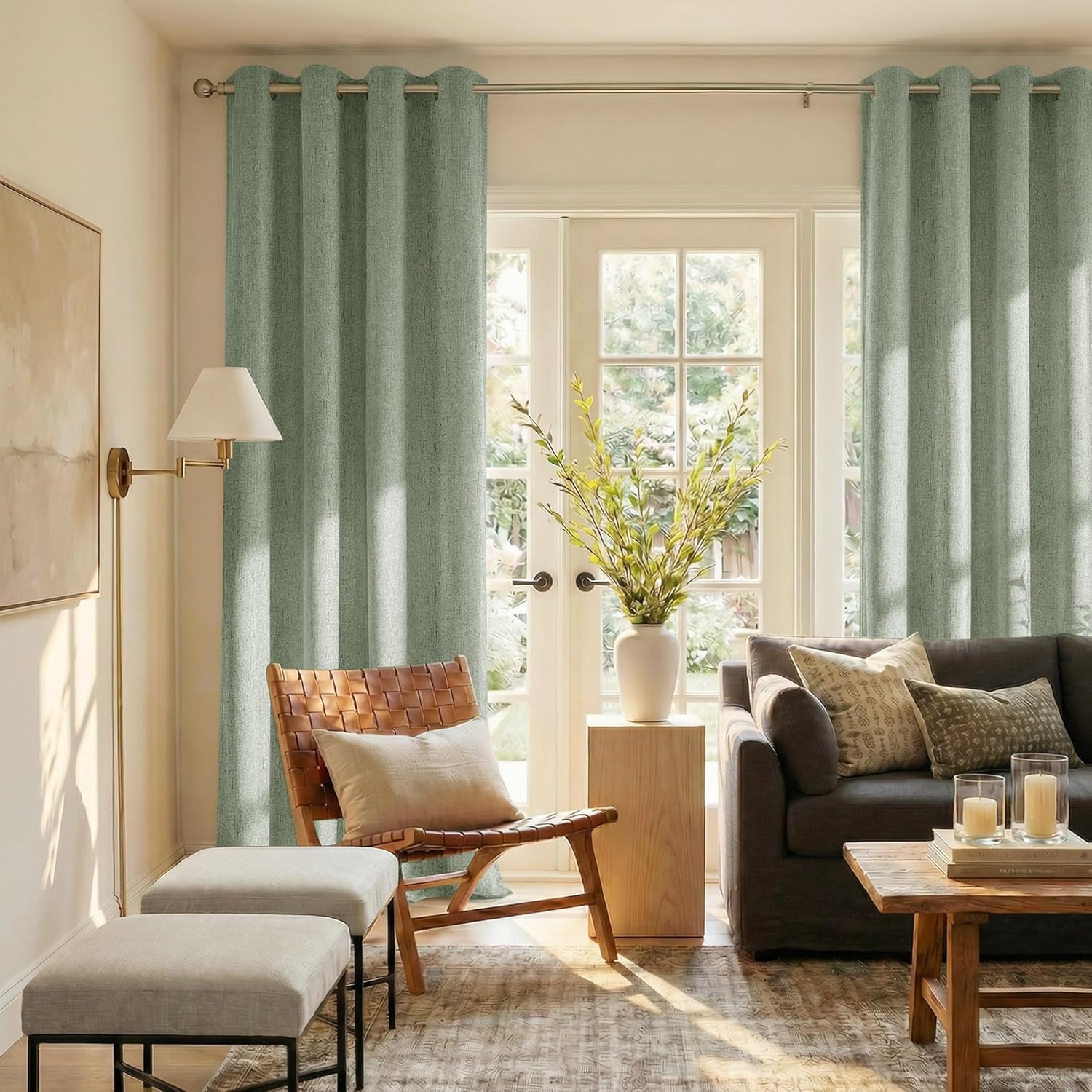 Nicetown 100% Blackout Linen Sage Green Curtains 96 inches Long, White Liner Composite Grommet Thermal Drapes Home Decor Window Treatments…