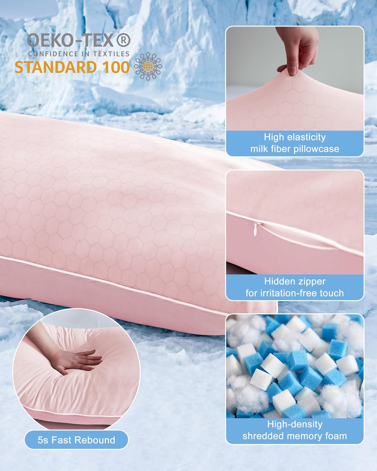 YZ HOME Cooling Body Pillow for Adults, Cold Touch Fabric, Blue Shredded Memory Foam, Support for Side Back Stomach Sleepers, Removable…