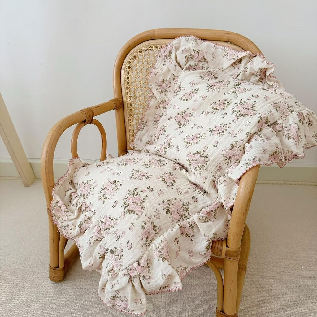 BuLuTu Muslin Cotton Toddler Pillowcases 14"x20", Shabby Chic Pink Floral Kids Pillow Cases Fit Toddler Pillow Sized 13"x18" Soft…