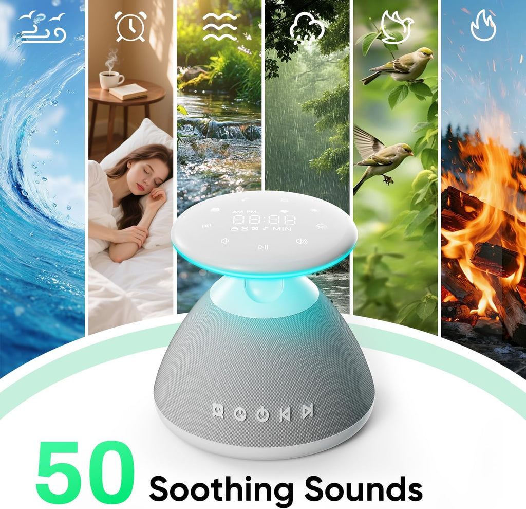 White Noise Sound Machine for Sleeping, 50 Non-Looping Soothing Sounds, 7 Color Night Light with Adjustable Brightness, Timer & Alarm…