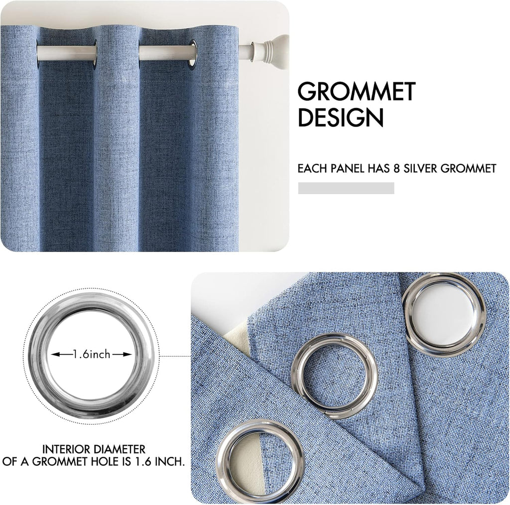 Miulee Linen Texture Curtains for Bedroom Solid 100% Blackout Thermal Insulated Stone Blue Curtains Grommet Room Darkening Drapes Luxury De…
