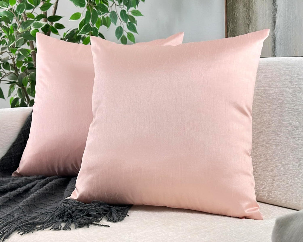 Aiking Home Collection 26x26 Inches Faux Silk Square European Shams, Zipper Closure, Rose Pink (Set of 2)