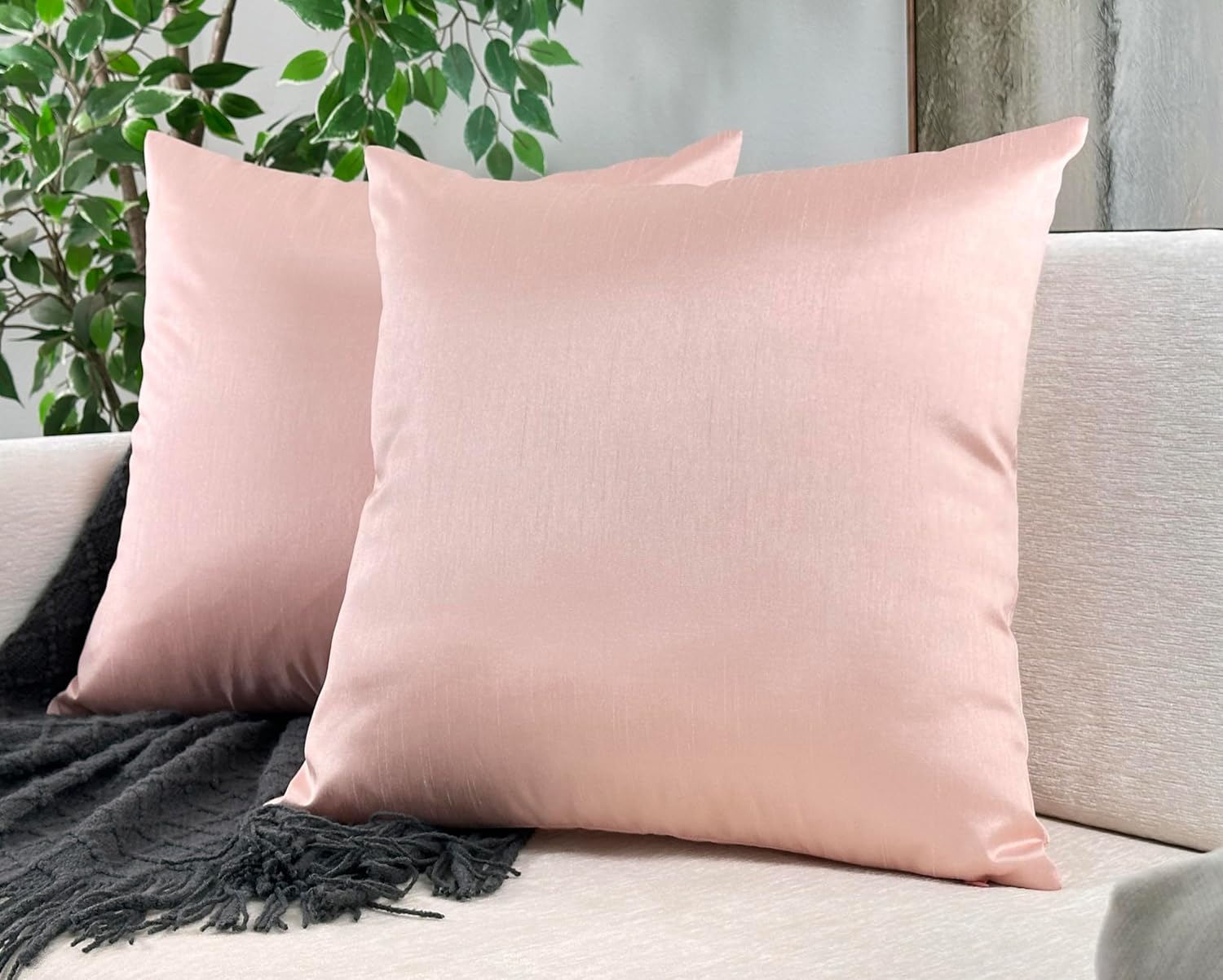 Aiking Home 20x20 Inches Faux Silk Square Throw Pillow Cover, Zipper Closure, Rose Pink (Set of 2)