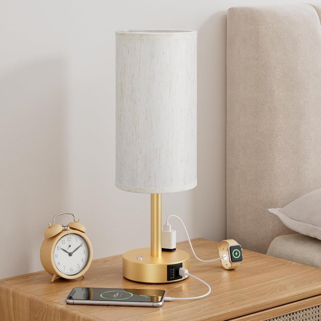 Aooshine Touch Bedside Table Lamp with Memory - Stepless Dimmable Lamp for Bedroom, Small Nightstand Lamp with Dual USB Charging Ports and…