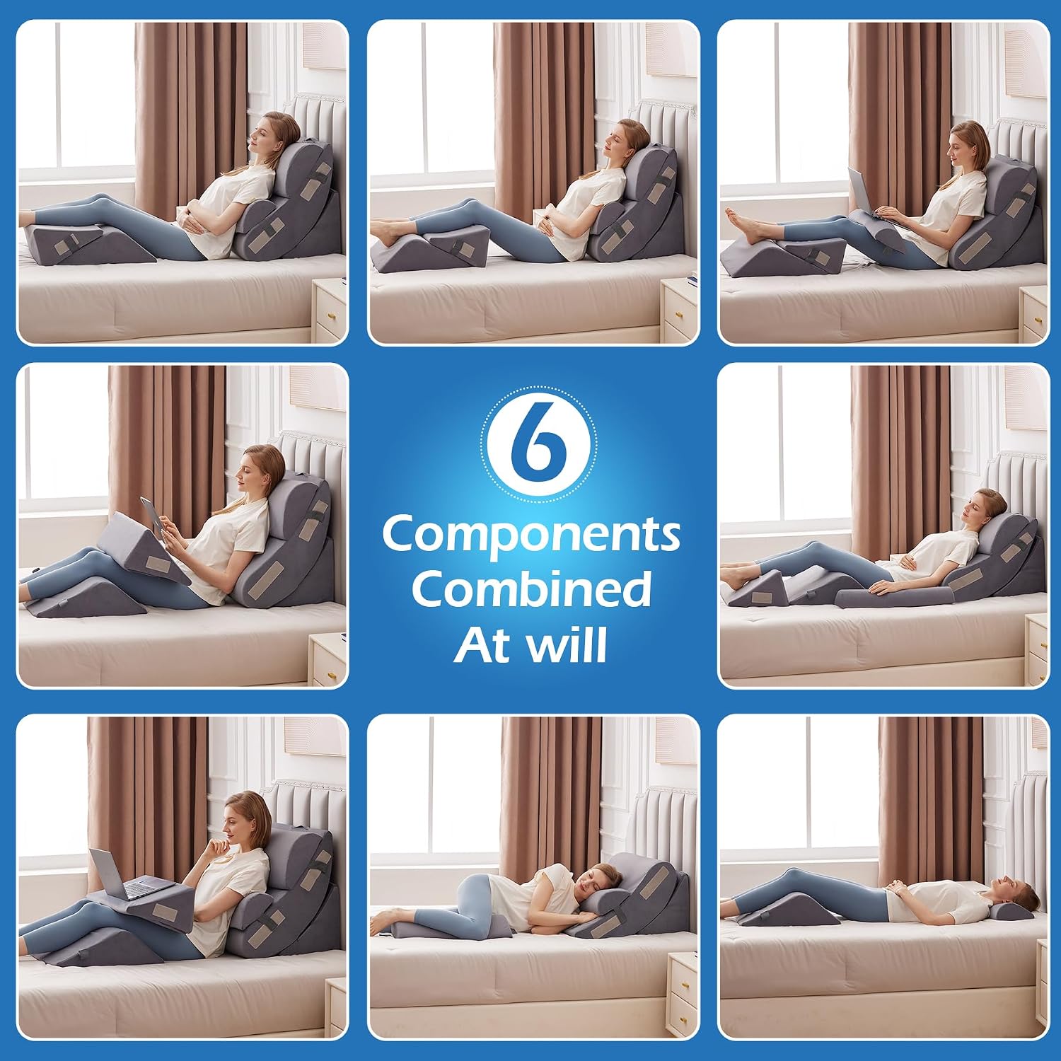 Ahpmeoa 6PCS Orthopedic Bed Wedge Pillow Set for Sitting up in Bed, Memory Foam Post Surgery Pillow for Back, Back Support Pillow for Acid…