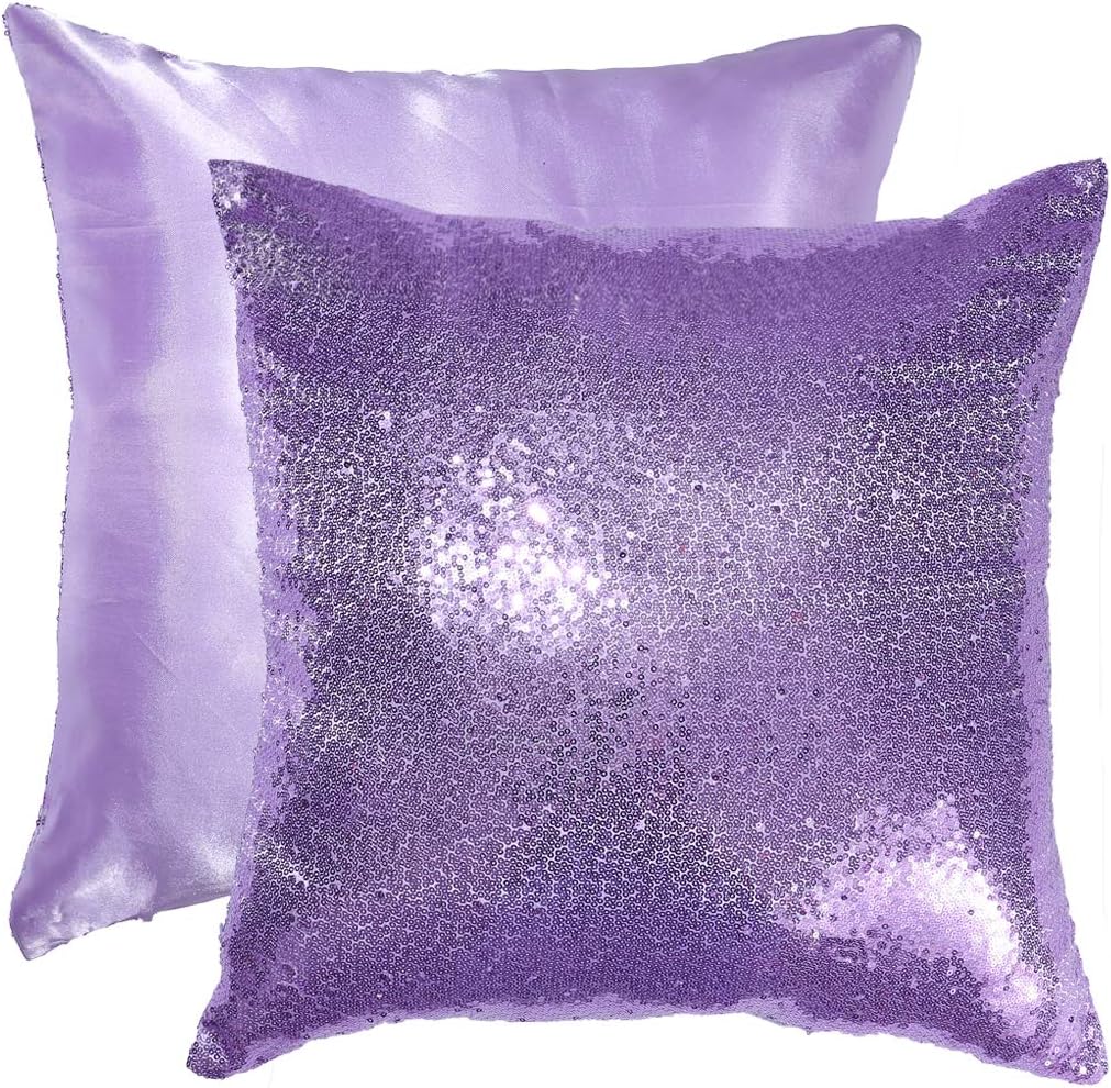 Eternal Beauty Set of 2 Sequin Decorative Pillow Cover Lavender Throw Pillow Covers for Couch Sofa Throw Pillows 18 X 18 Inches