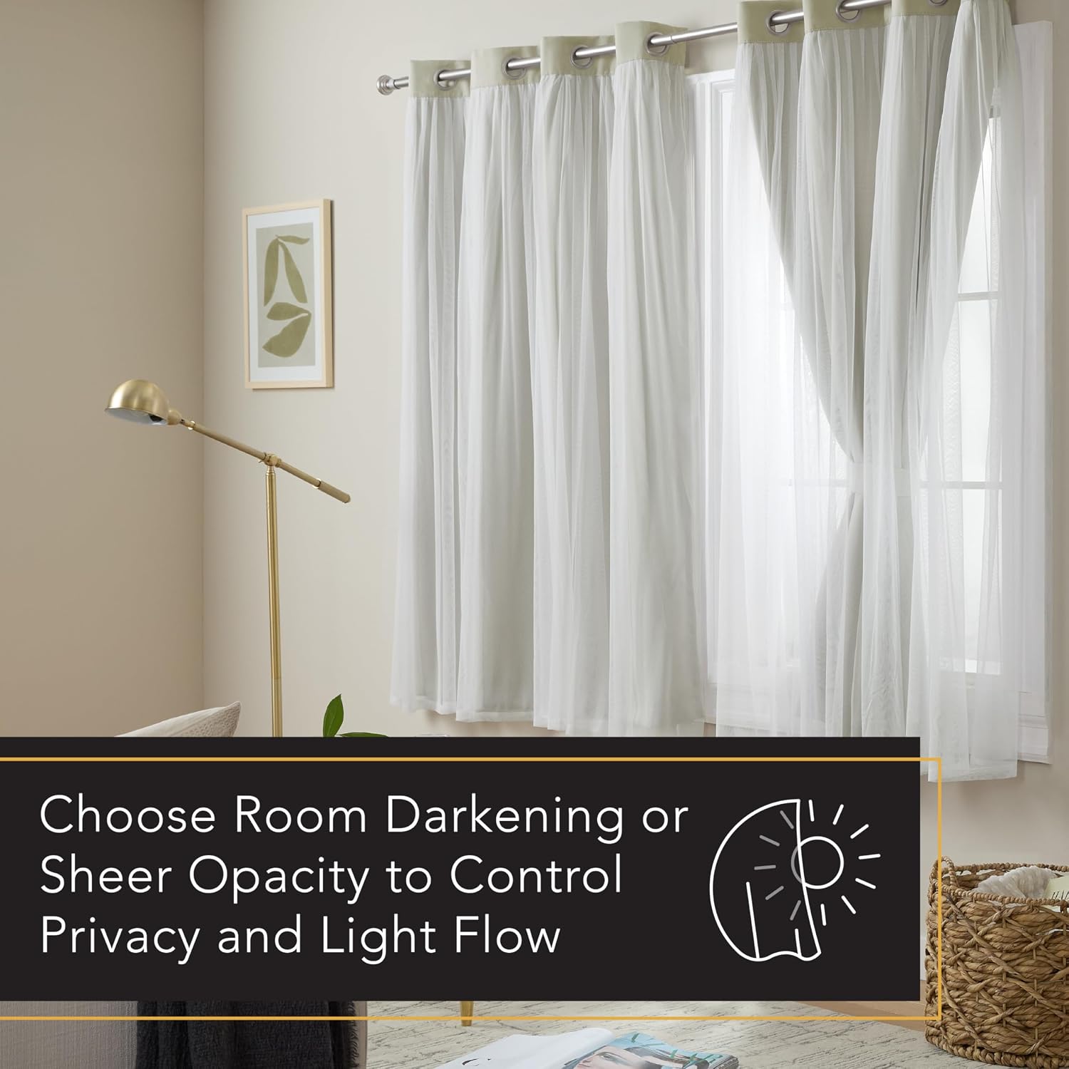 TOWN & COUNTRY LUXE Talia Double Layer Indoor Curtains, Sheer and Room Darkening Blackout, Grommet Top, Energy Efficient, 2-Pack Set…