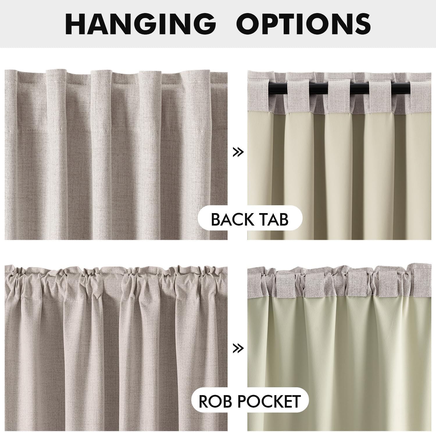 Miulee 90 Inch Long 100% Blackout Linen Curtains for Bedroom, Ivory Solid Luxury Decor Thermal Insulation Room Darkening Drapes for Living…