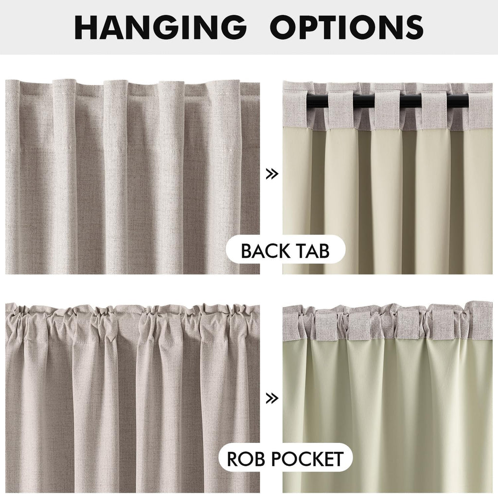 Miulee 100% Blackout Linen Curtains for Bedroom, Ivory Solid Luxury Decor Thermal Insulation Room Darkening Drapes for Living Room Nursery…