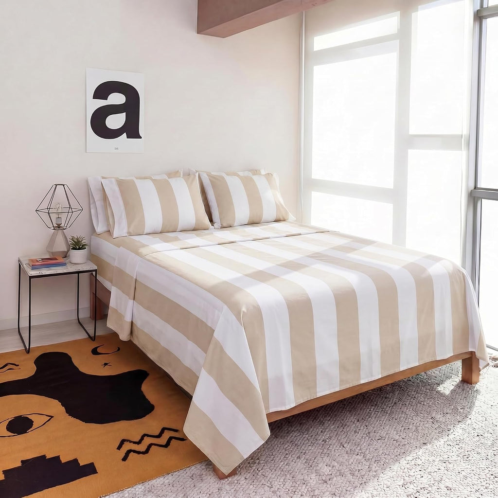 Perupima Peru Pima 415 Thread Count Percal Queen Sheet Set - 100% Peruvian Pima Cotton, 4 Piece (Flat, Fitted, 2 Pillowcases) - Cooling, Cr…