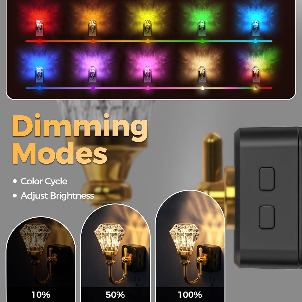 DORESshop LED Night Light, Diamond Acrylic Night Lights Plug into Wall, 3 Level Brightness Adjustable Plug in Night Light, 8-Color RGB…