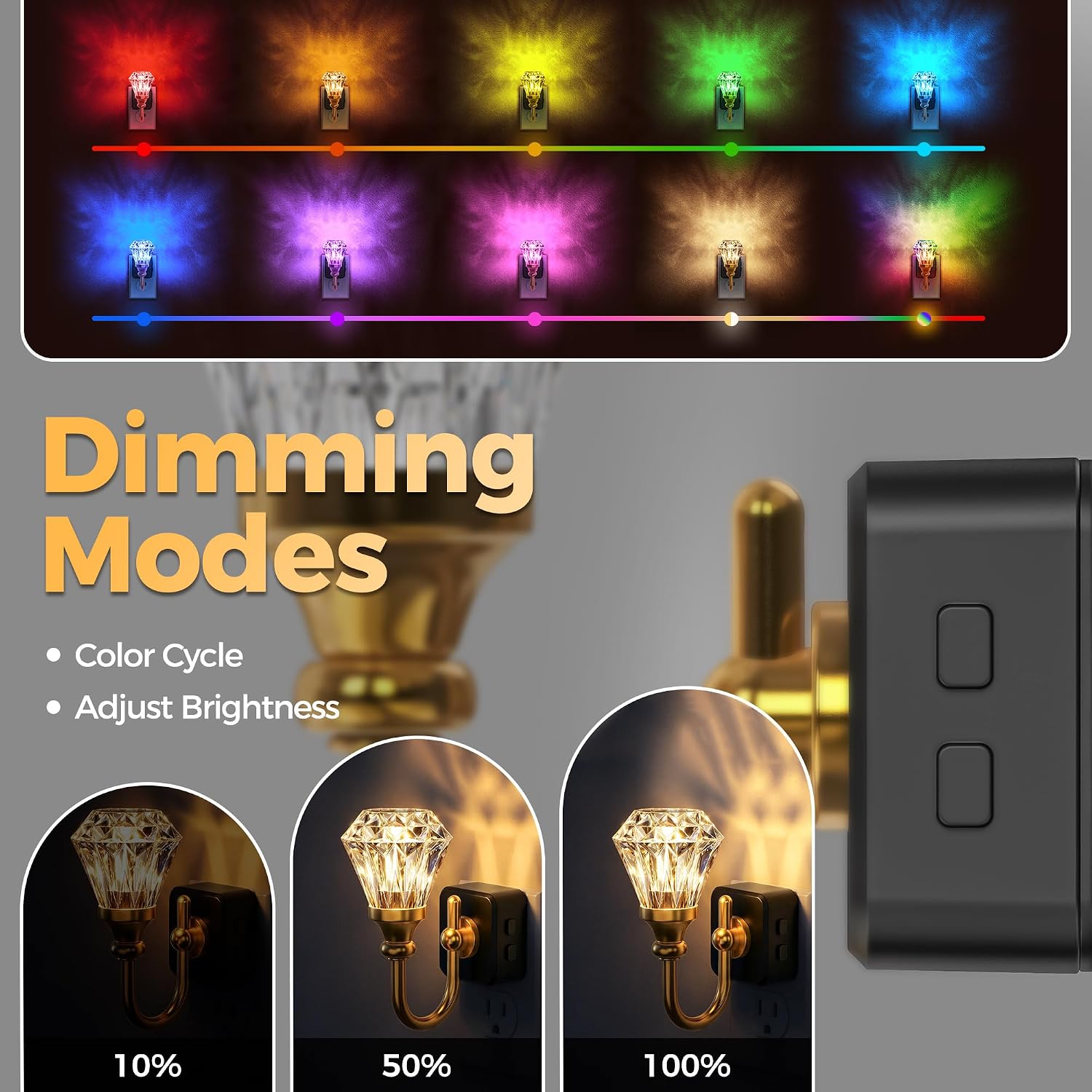 DORESshop LED Night Light, Diamond Acrylic Night Lights Plug into Wall, 3 Level Brightness Adjustable Plug in Night Light, 8-Color RGB…