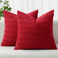 Miulee Pack of 2 Red Corduroy Decorative Pillow Covers 18x18 Inch Soft Boho Striped Throw Pillow Covers Modern Farmhouse Home Decor for Sof…