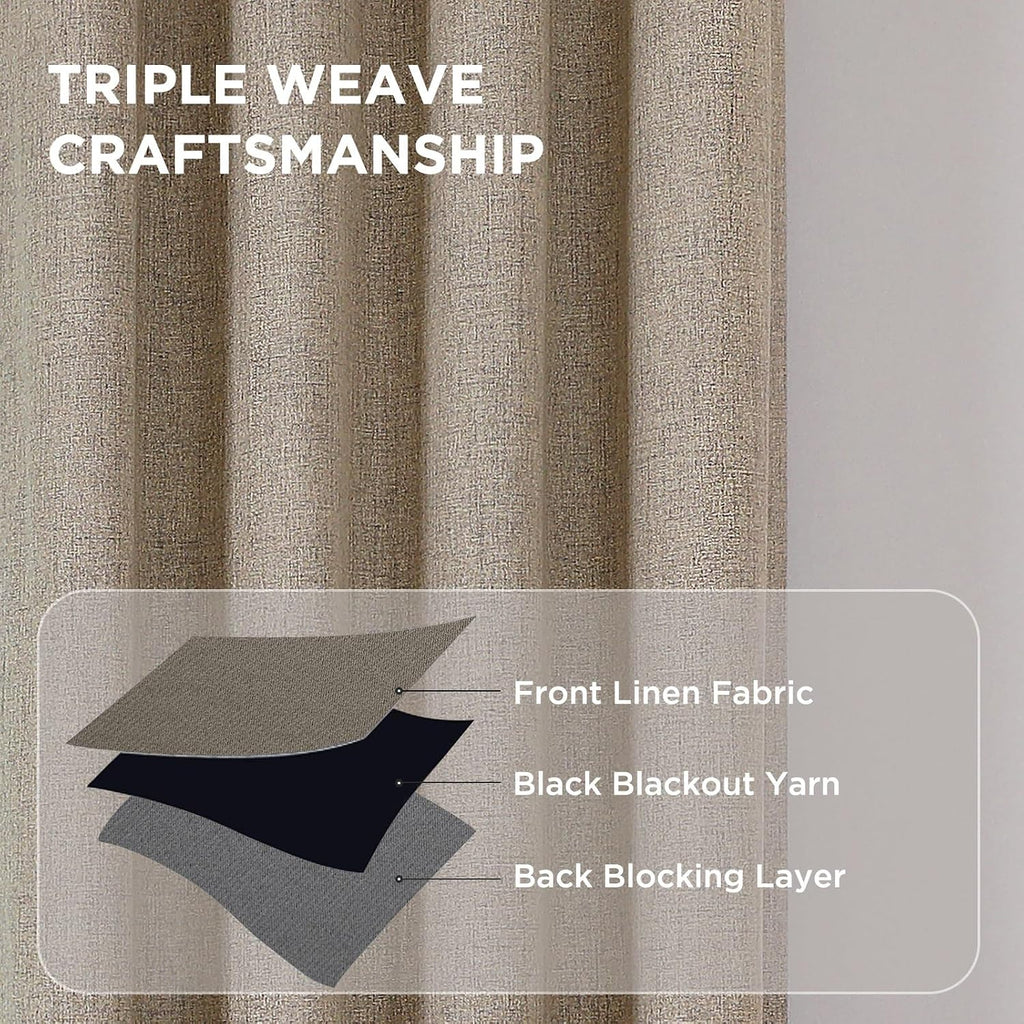 Cucraf 100% Blackout Curtains 72 inches Length 2 Panels Set, Room Darkening Linen Textured Curtain Grommet for Bedroom Living Room, Light B…