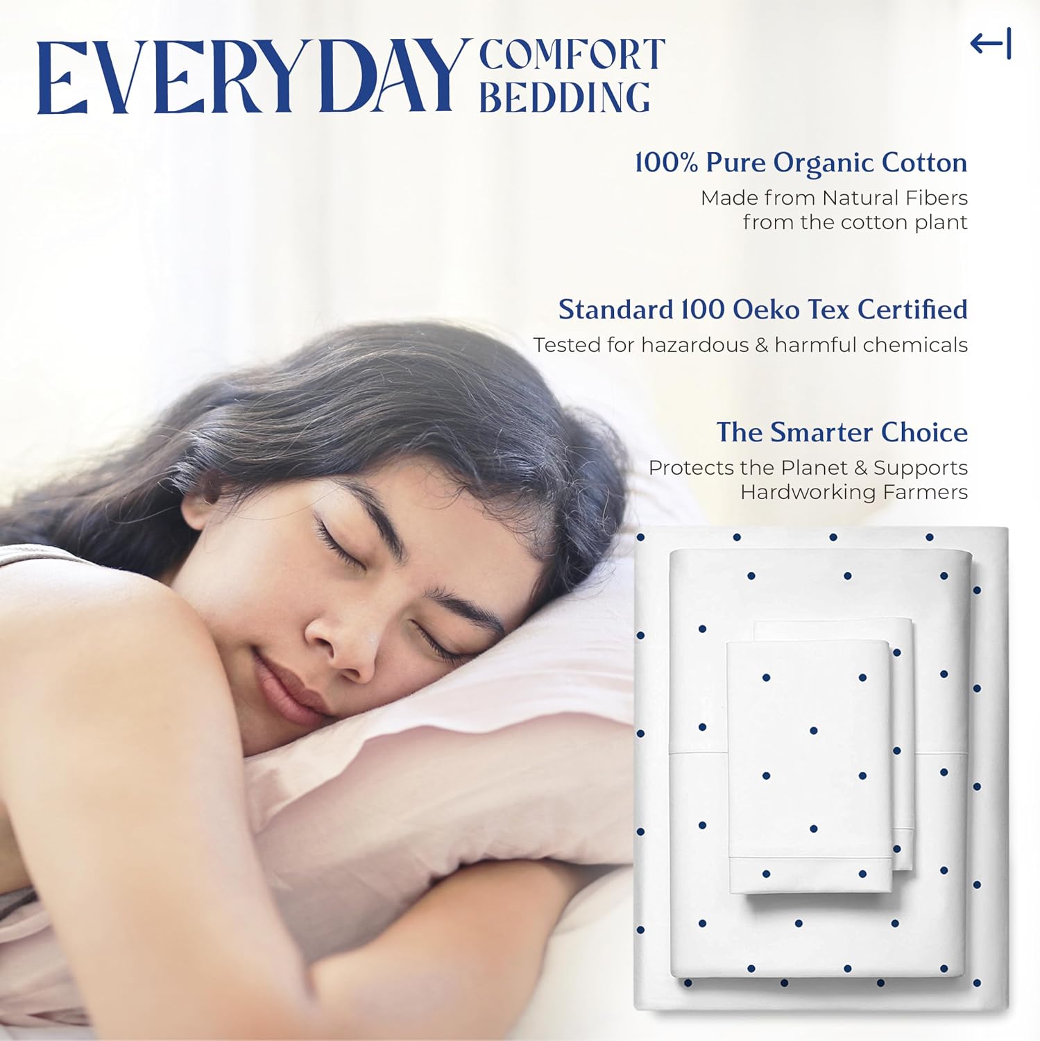 Mayfair Linen 100% Organic Cotton Printed Sheets Full Size - Percale Weave Cotton Full Size Sheet Set (4 PC, Navy Polka Dot), Soft &…