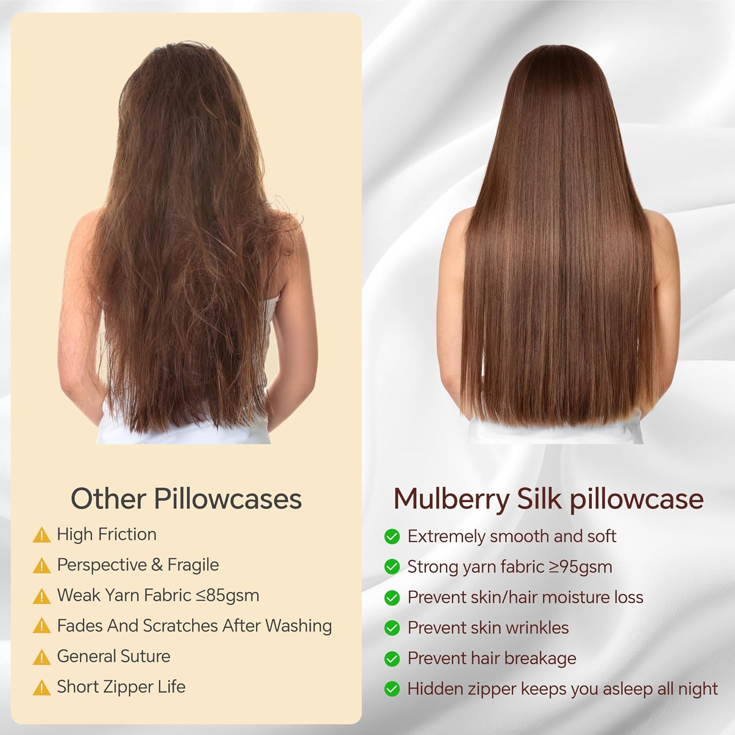 Infiixso Mulberry Silk Pillowcase for Hair and Skin, Silk Pillow Cases Standard Size with Hidden Zipper 20x26 Inches, Ultra Smooth and Soft…