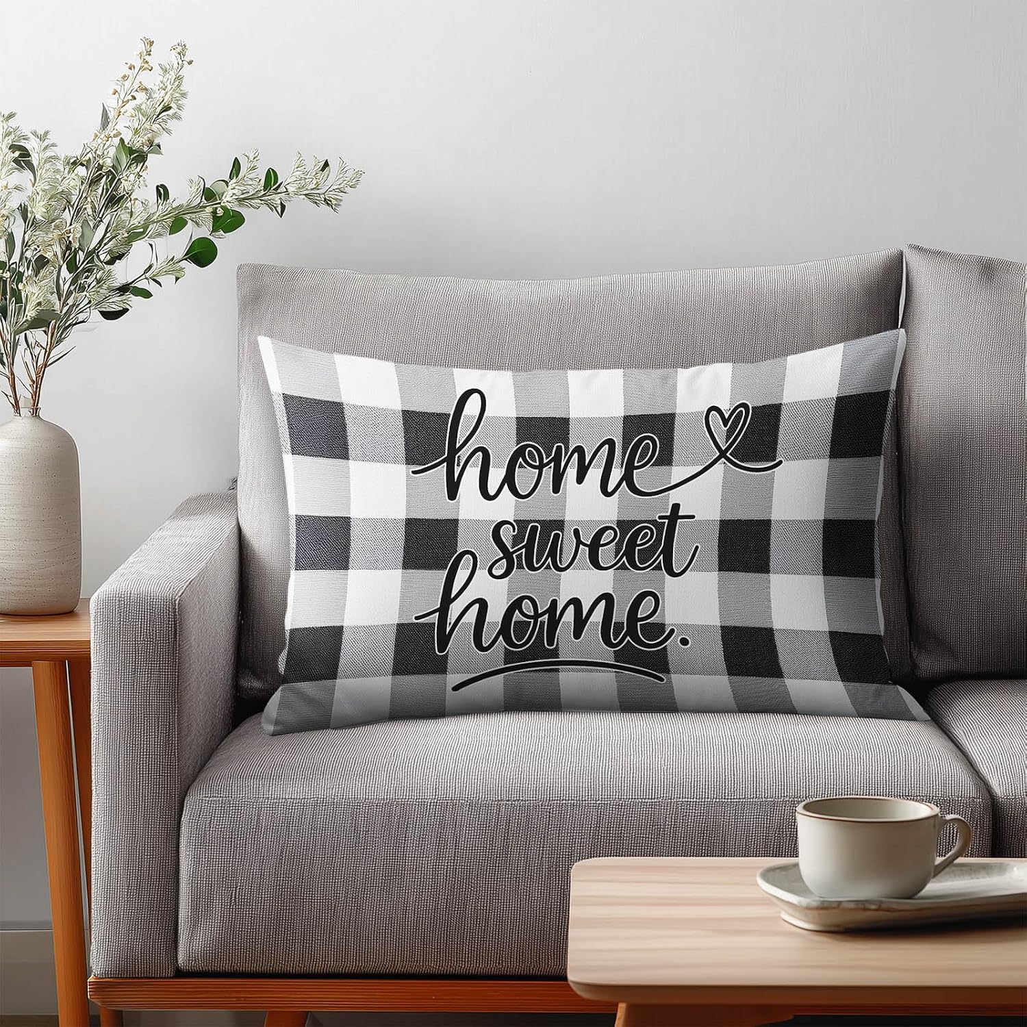 HOMETITUTE Black White Plaid Pillow Covers Decorative Pack of 2 Satin 12x20 Inch Lumbar Throw Pillow Cases for Sofa Couch Living Room…
