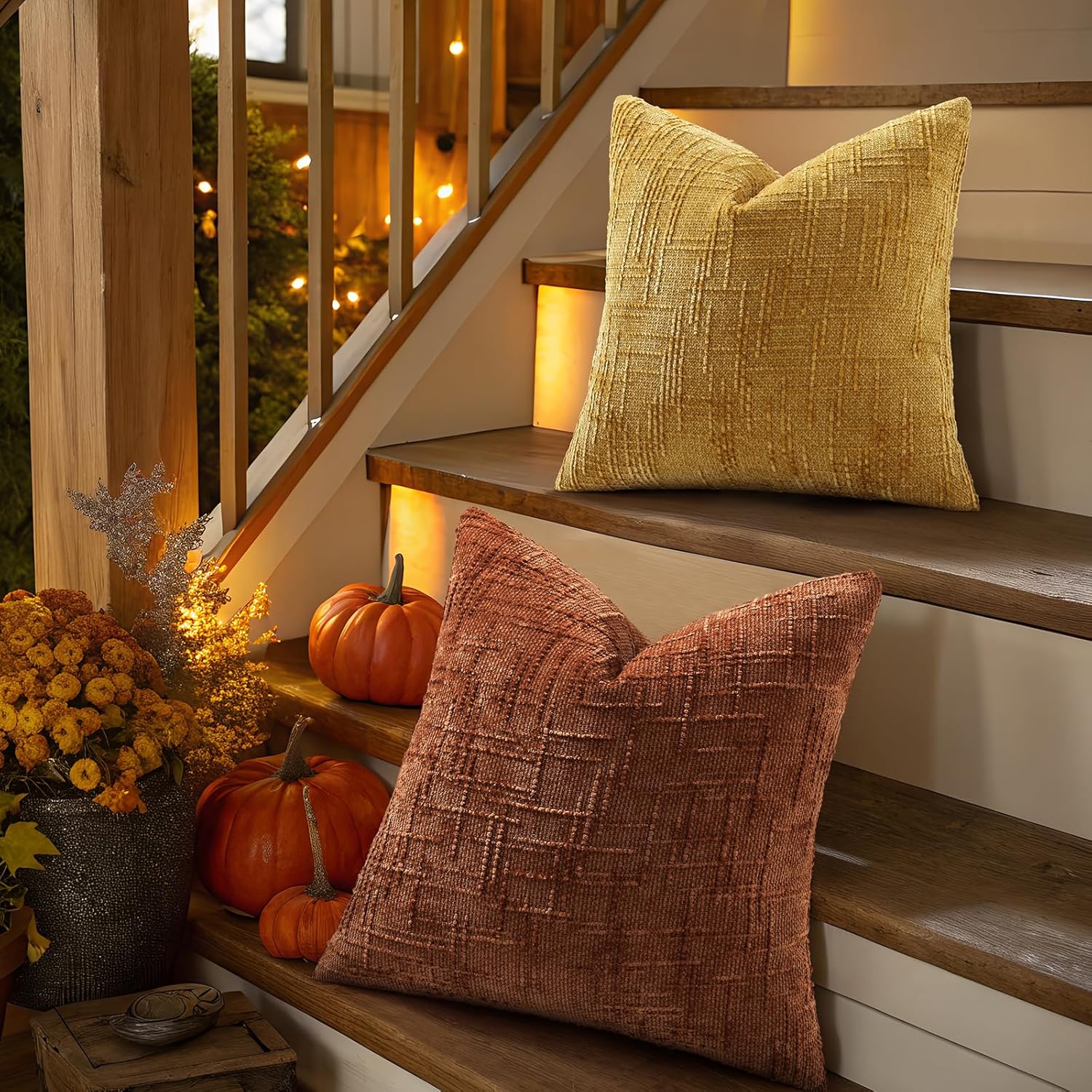decorUhome Rust Chenille Euro Sham Throw Pillow Covers 24x24 Set of 2 Textured Soft Cozy Slubby Couch Pillow Covers Modern Farmhouse Boho D…