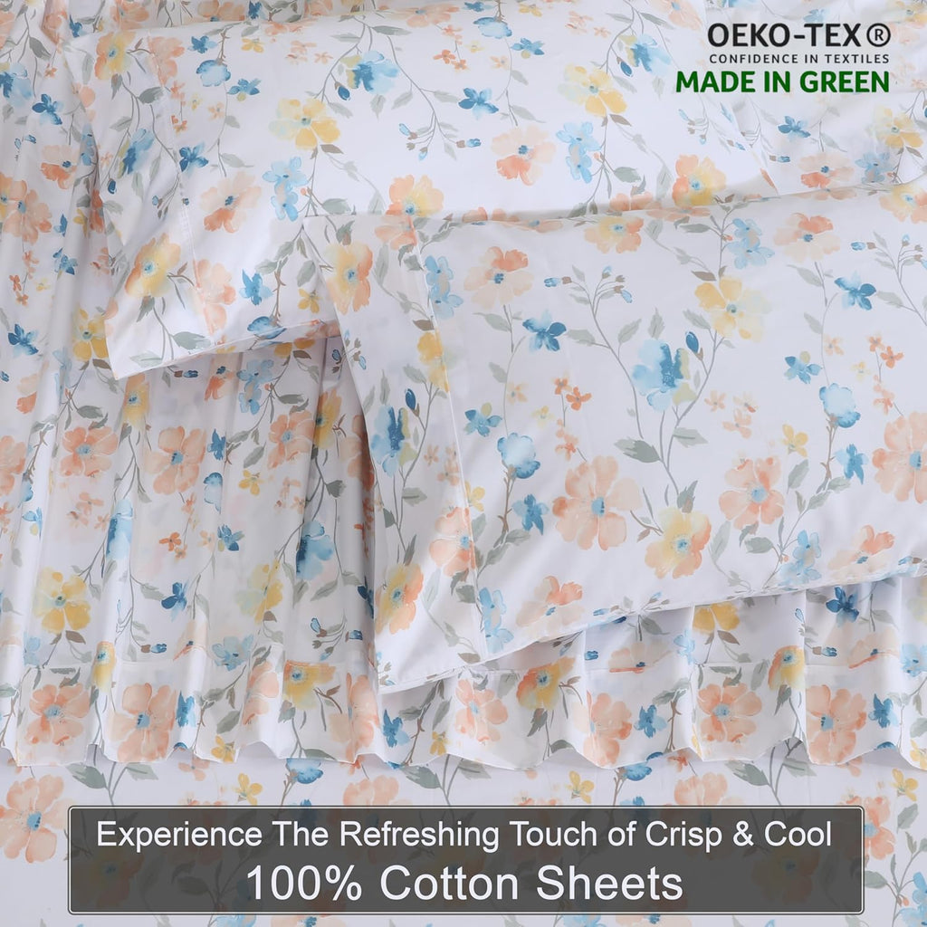 Zoyer 100% Cotton Percale Sheets Queen – Cooling Breathable Bed Sheets for Hot Sleepers, Crisp Hotel Style Bedding, Deep Pocket 16”, Lightw…