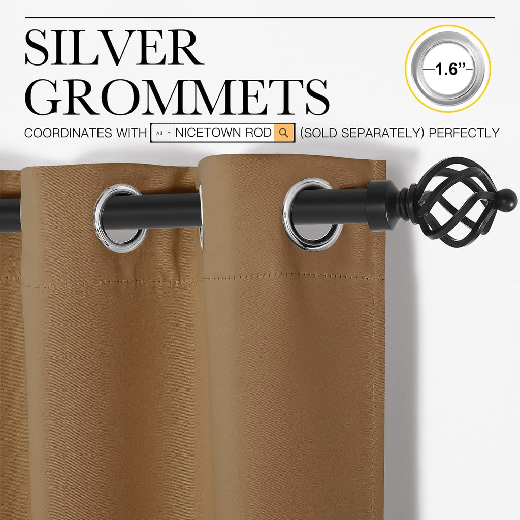 NICETOWN Sleek Blackout Curtains 40 inches Length for Small Windows, 2 Panels, Gold Brown, 29 inches Width, Noise Reducing and Block…