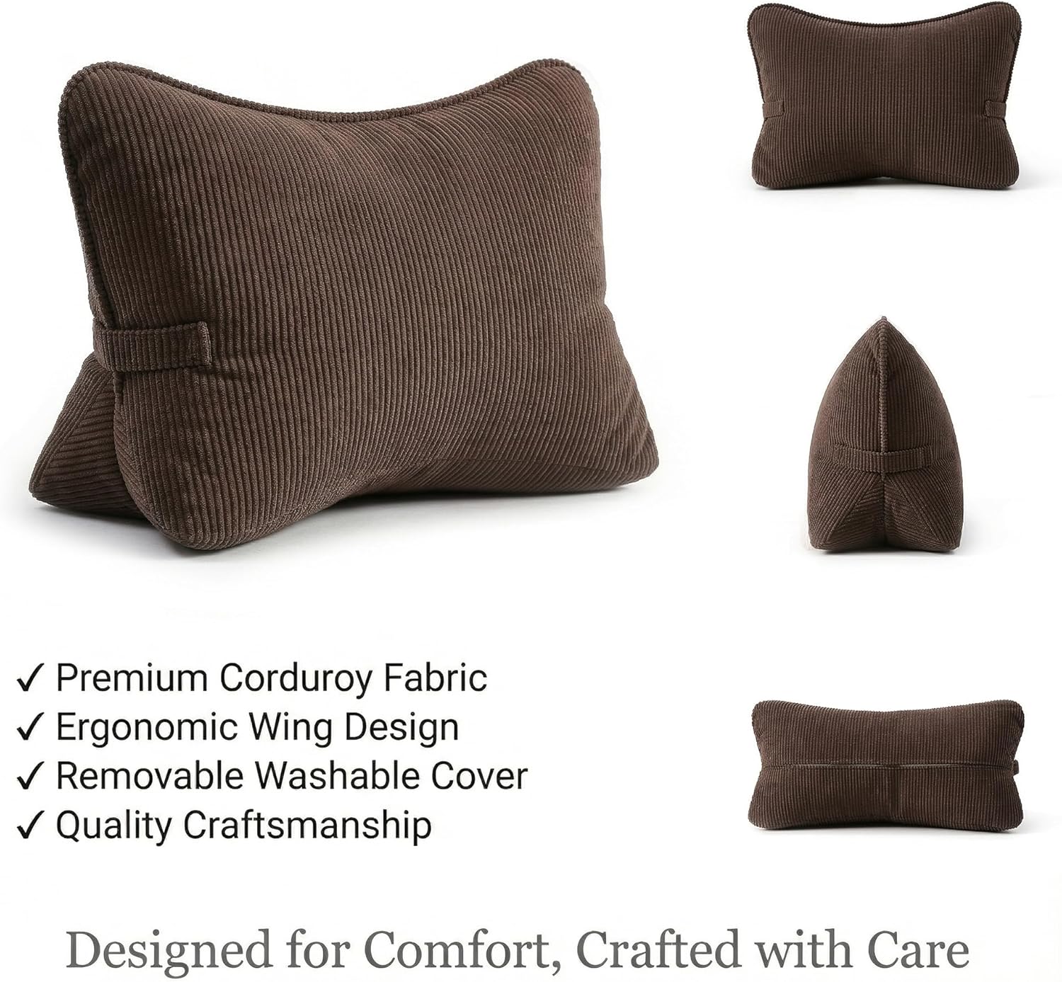 Ailuteie Pat. Pend. Corduroy Lumbar Support Pillow for Recliner, Sitting & Relaxing, Triangle Cushion for Sofa, Couch or Bed, Reading Pillo…