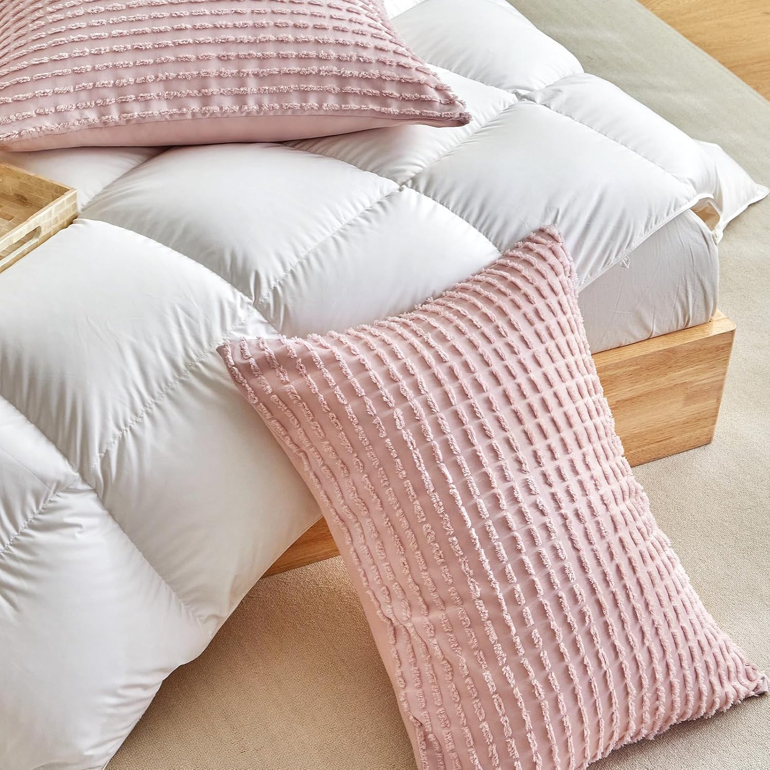 Warmdern Pink Pillow Covers King Pillow Cases Soft Microfiber Pillow Cases Set of 4 Boho Textured Pillowcase with Envelope Closure(Pink, Ki…