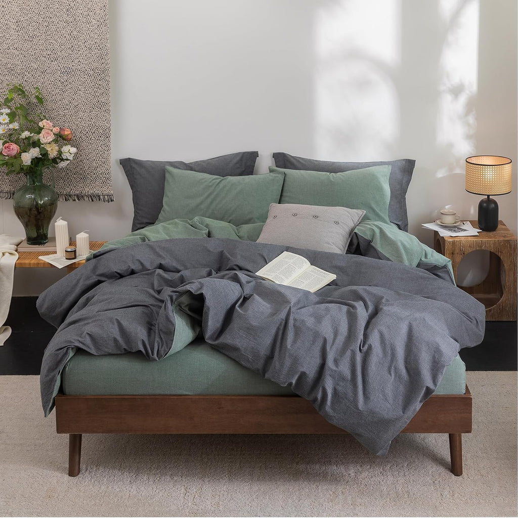 Bdear 3 Pieces Reversible Duvet Cover Set King Size 104''W x 90''L, 100% Washed Cotton Duvet Cover with Zipper Closure Plus 2 Pillowcases,…
