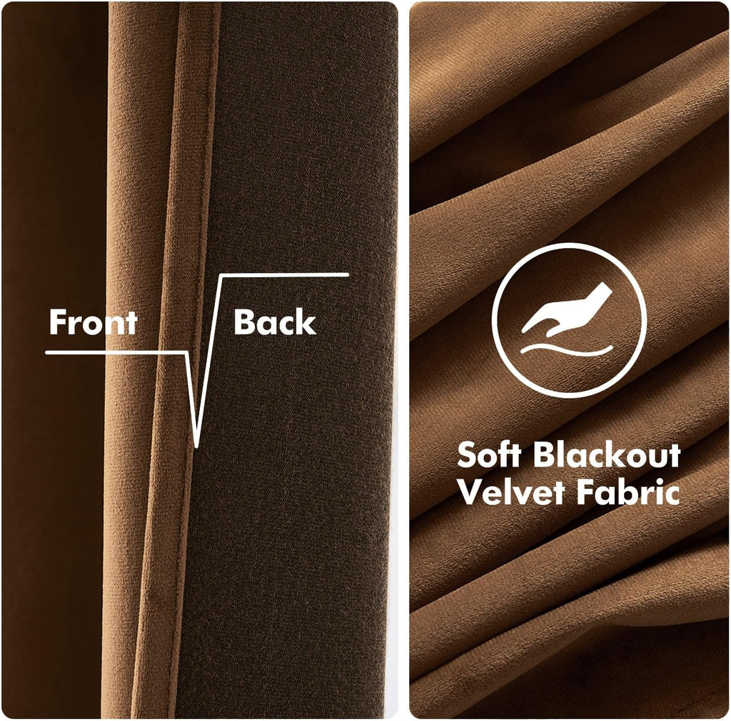 MIULEE Velvet Curtains Chocolate Elegant Grommet Thermal Insulated Soundproof Brown Room Darkening Curtains/Drapes for Classical Living…