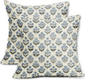 Black Blue Floral Block Print Pillow Covers 16x16 Inch Set of 2, Vintage Flower Pattern Spring Summer Decorative Throw Pillowcases…