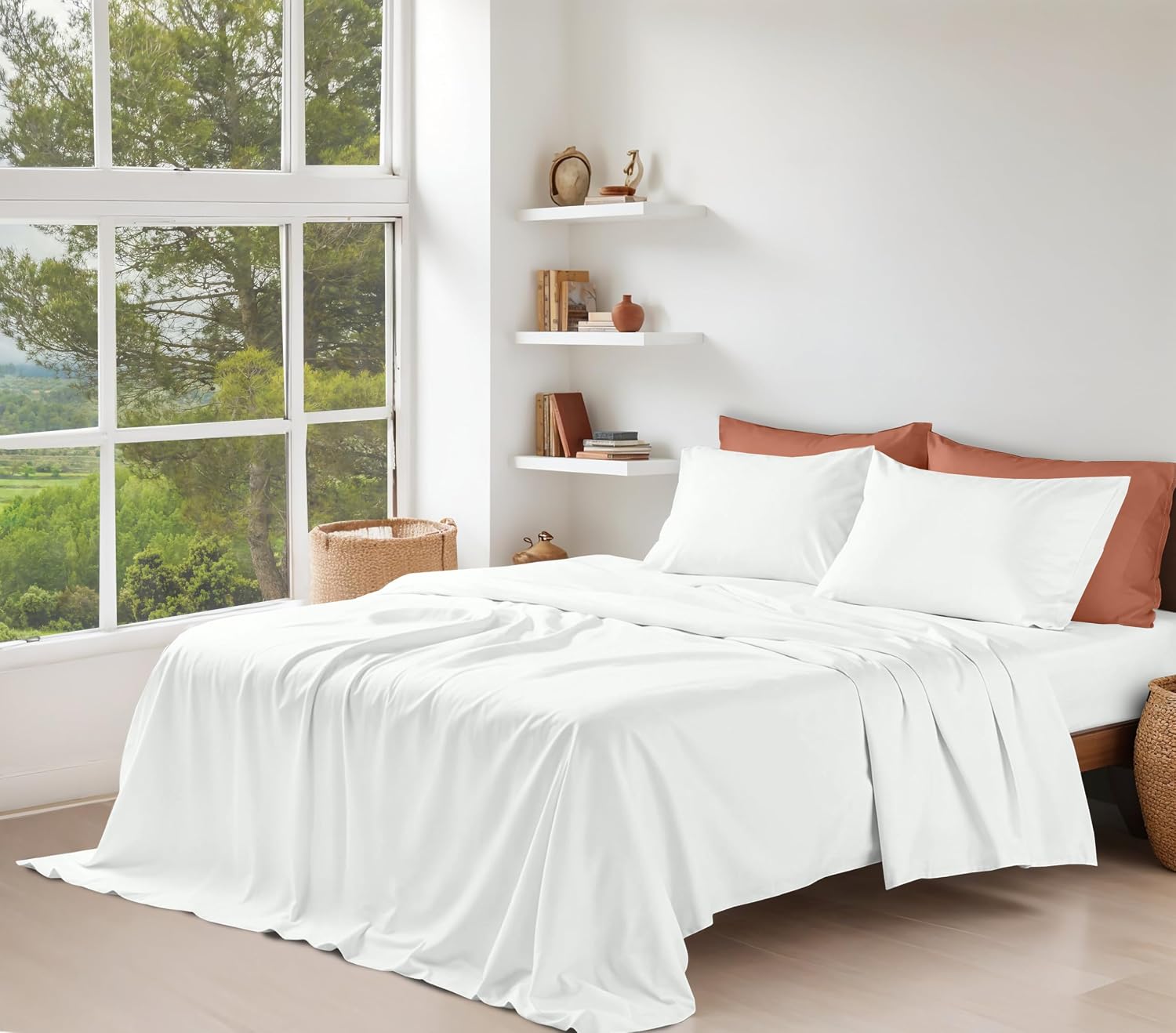Ruvanti 100% Cotton Organic Percale Sheets Queen Size – Crisp Cooling Bed Sheets for Hot Sleepers, Deep Pocket 15”, Soft Peach Finish, Brea…