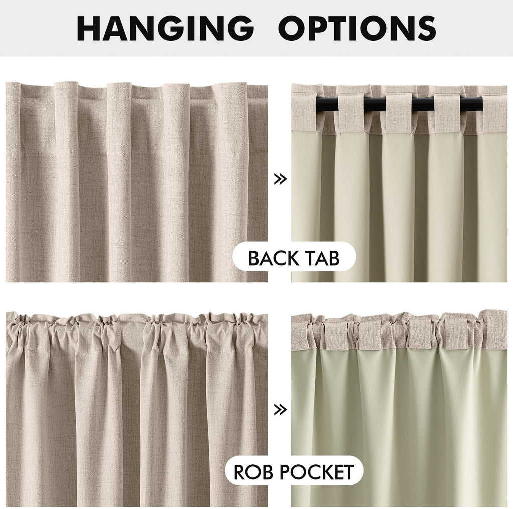 Miulee 100% Blackout Linen Curtains for Bedroom, Natural Solid Luxury Decor Thermal Insulation Room Darkening Drapes for Living Room Nurser…